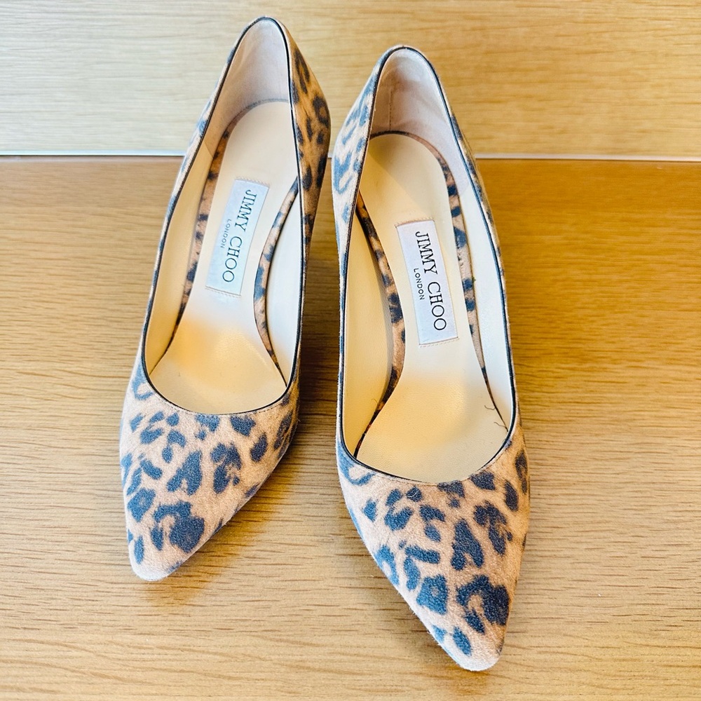Jimmy Choo Tan and Black Leopard Heels